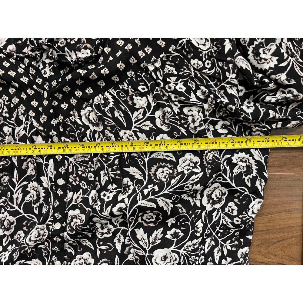 Lucky Brand Womens 2X Black White Floral Long Sleeve Button Down Blouse Tie Neck - Picture 5 of 6